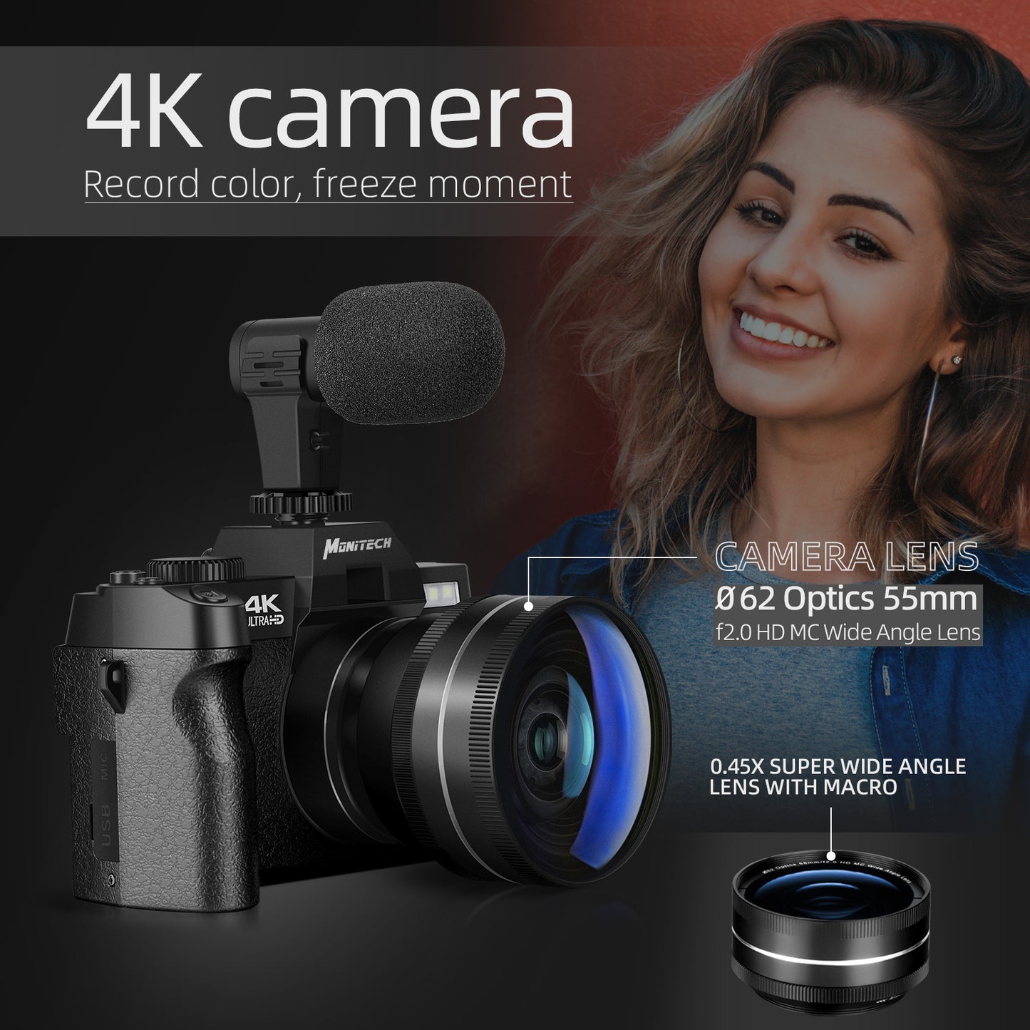  4K Digital Camera for Photography Autofocus 16X Digital Zoom,  48MP Vlogging Camera with 32GB SD Card, 3'' 180° Flip Screen Compact Camera,2  Batteries : Electronics